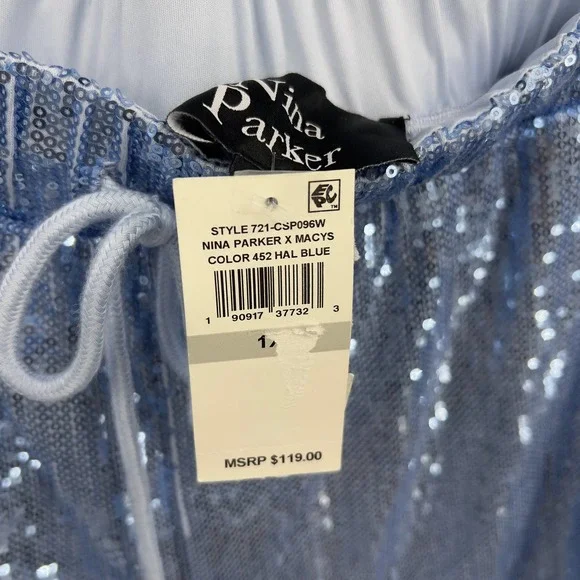 Nina Parker Light Blue Full Sequin Jogger Pant Top Matching Set Plus Size 1x - Picture 8 of 11